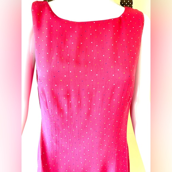 Beautiful fuchsia pink sheer rayon dress with tiny multicolor polka dots size M - Picture 7 of 16